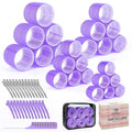 4 Sizes Self-Grip Hair Rollers Set with Clips - 4 Sizes for Long, Short Hair & Bangs (25mm, 36mm, 48mm, 60mm),(Purple, 4 Sizes)