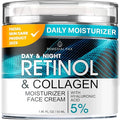 Face Moisturizer Retinol Cream, Anti Aging Neck Firming Cream, Collagen Day & Night Face Cream with Hyaluronic Acid for Women & Men, 1.85 Fl Oz