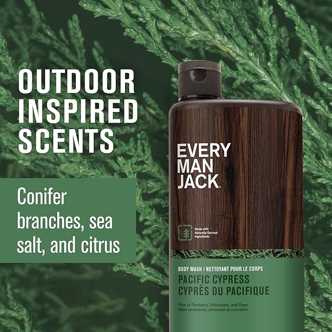 Every Man Jack Nourishing Pacific Cypress Mens Body Wash for All Skin Types - Naturally Derived Ingredients - Cleanse and Hydrate Skin with Coconut and Glycerin - 24oz 2 Bottles