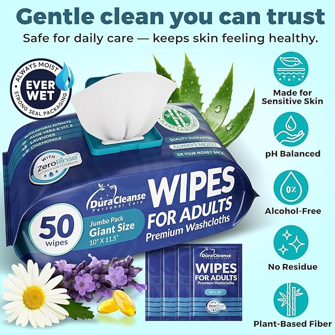 XL Bath Wipes for Adults Bathing No Rinse (2pk) 100 Ct. + 8 Travel Body Wipes 10 x 11.5" Adult Disposable Washcloths for Elderly Incontinence - After Surgery Must Haves Supplies & Elder Care Products