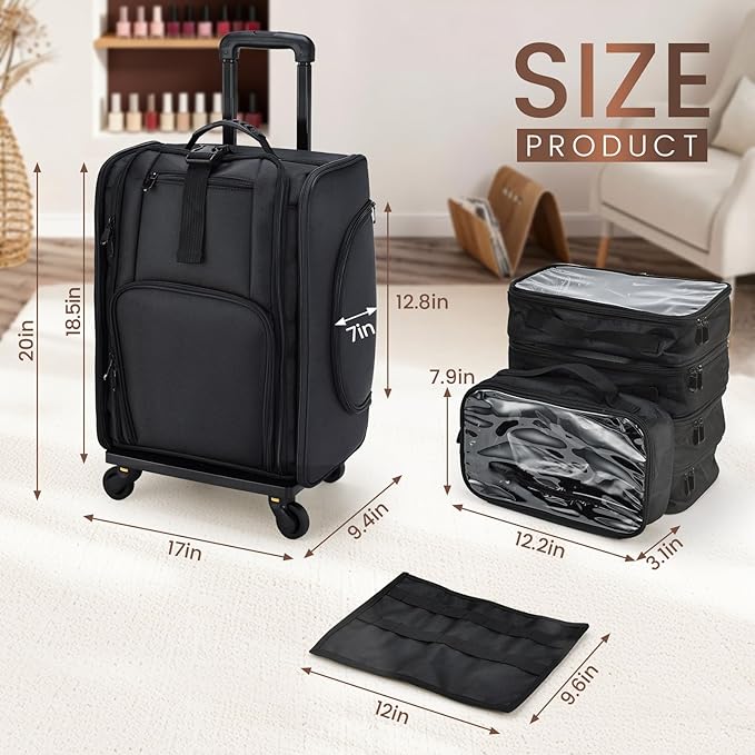 Stagiant Rolling Makeup Case Professional Travel Makeup Organizer Make up Storage Cosmetic Trolley Suitcase Makeup Storage