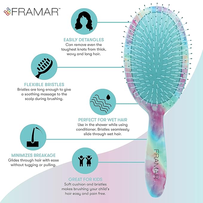FRAMAR Purple Hair Brush Detangler, Detangling Hairbrush For Women, Wet Hair Brush For Girls, Hair Detangler Brush, Wet Hairbrush, Hairbrushes, Reduces Frizz – Tie Dye