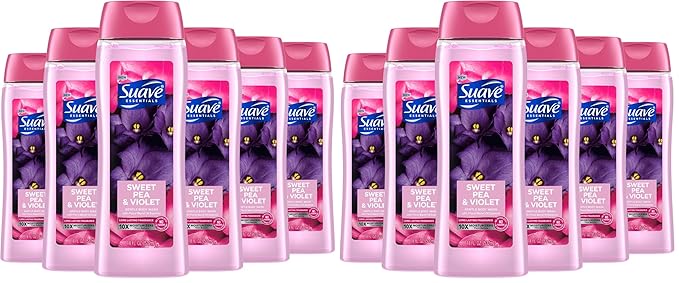 Suave Moisturizing Body Wash,with Sweet Pea Violet and Vitamin E Extract,No Parabens,No Phtahaltes,18 Fl Oz,(Pack of 12)