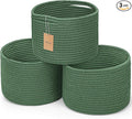 Small Rope Baskets for Storage, Baskets for Gifts Empty, Cute Round Woven Basket, Decorative Shelf Baskets 9.82×9.82×7.1", Cotton Toy Basket Storage Bins for Organizer 3 Packs Green