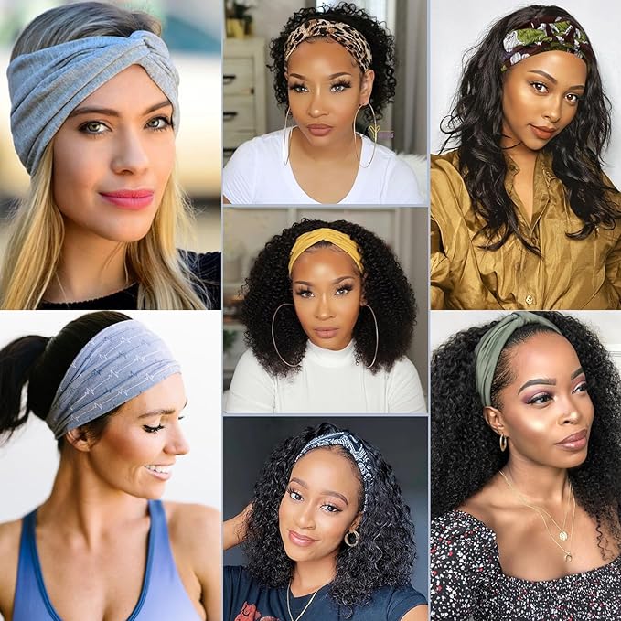Kachanaa 6 Pack Solid Color Boho Style Non-slip Printed Headband Wigs for Women Soft Elastic Breathable Hair Bands Turban for Teen Girls Accessories