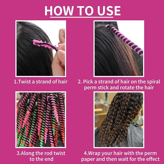 VinBee 56 Pcs Spiral Hair Rods for Natural Hair - Barber Hairdressing Rollers and Plastic Salon Kit for Women and Girls