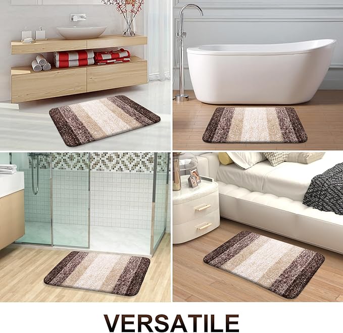 OLANLY Bathroom Rug Set 2 Piece, Soft Absorbent Microfiber Bath Rug Set, Non-Slip, Machine Wash Dry, Plush Shaggy Bath Mats for Bathroom (47"x20"+24"x16", Brown)