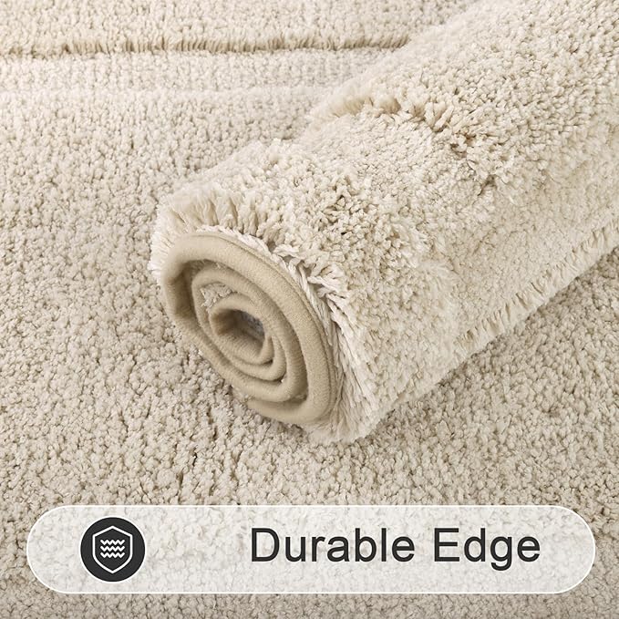 SHACOS Super Soft Bathroom Rugs Set of 2 Pieces 20x32 + 16x24 inch Microfiber Bath Mats Non Slip Washable Quick Dry Bath Rugs for Bathroom Shower Tub, Light Beige