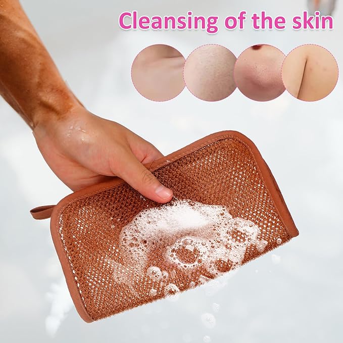 Lurrose Exfoliating Face Washcloth 8pcs Body Scrubber Hanging Bath Cloth African Net Sponge Shower Loofah Skin Wash Towel Facial Makeup Remover for Back Knee Joint