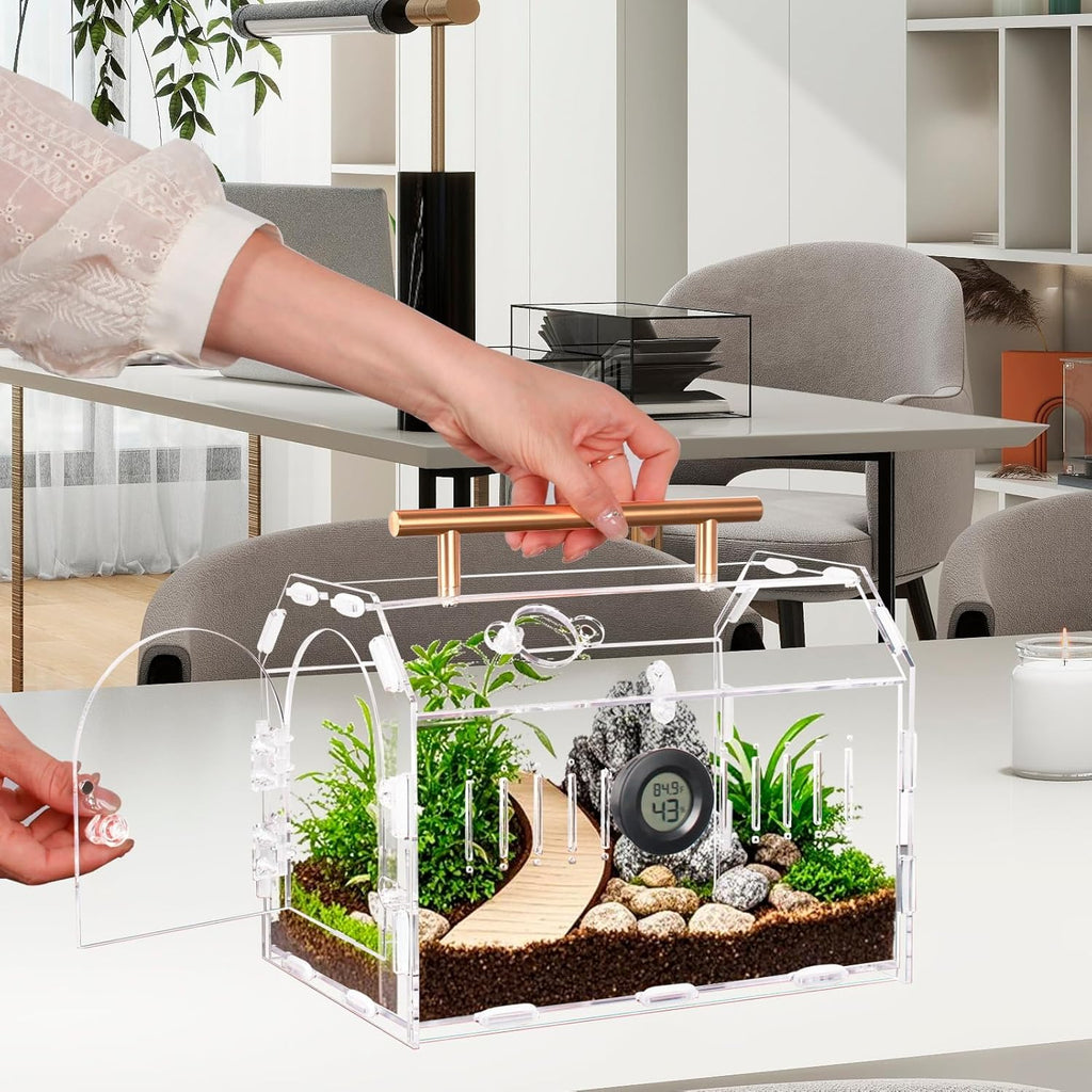 Acrylic Tarantula Enclosure – Escape-Proof Reptile Terrarium with Magnetic Lock, Front Opening for Easy Cleaning, Ideal for Jumping Spiders, Hermit Crabs & Small Pets