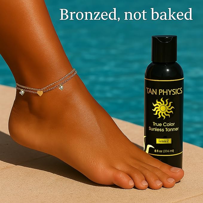 Tan Physics Sunless Tanner 8oz with Anklet – Self Tanning Lotion – Instant Tanning Lotion for Face & Body – Natural Self Tanner for a Streak-Free, Long-Lasting Glow