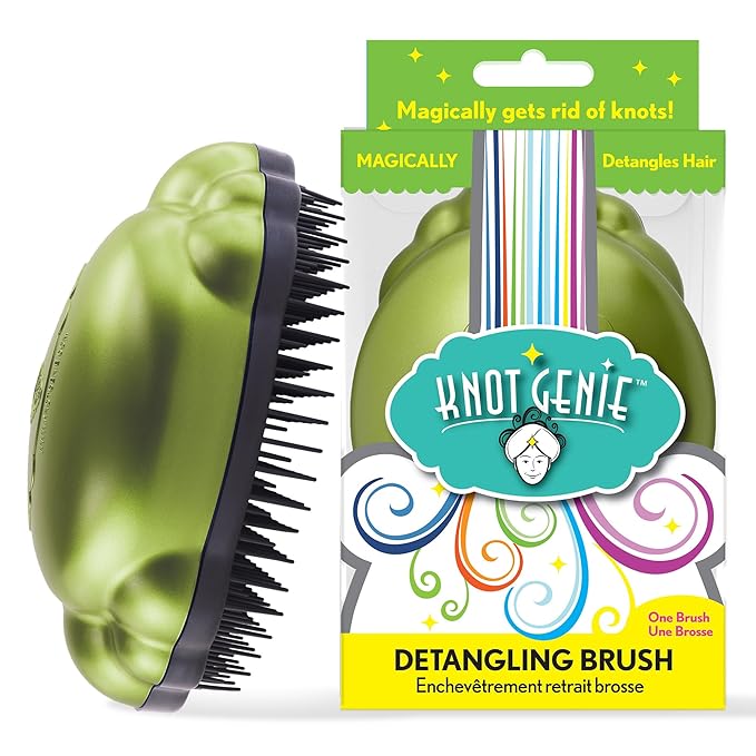 Knot Genie Detangling Hair Brush for Kids (Leaves of Green) | Original Full Size | Perfect for Curly Hair, Gently Separate Tangles, Leaves Hair Smooth & Shiny | The Pain Free Knot Detangler