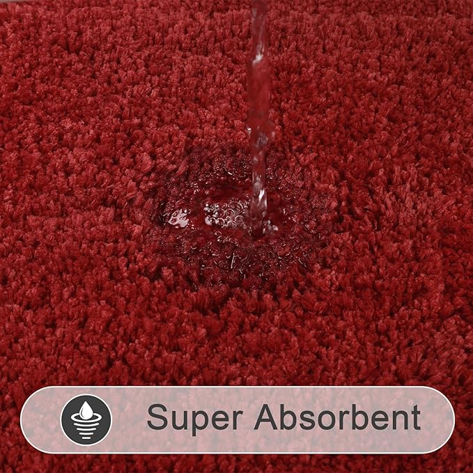 SHACOS Red Bathroom Rugs Sets 2 Piece 20x32 inch, Microfiber Non Slip Washable Bath Rugs for Bathroom Soft Fluffy Absorbent Bath Mats for Tub Shower