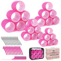 4 Sizes Self-Grip Hair Rollers Set with Clips - 4 Sizes for Long, Short Hair & Bangs (25mm, 36mm, 48mm, 60mm),(Rose Red, 4 Sizes)
