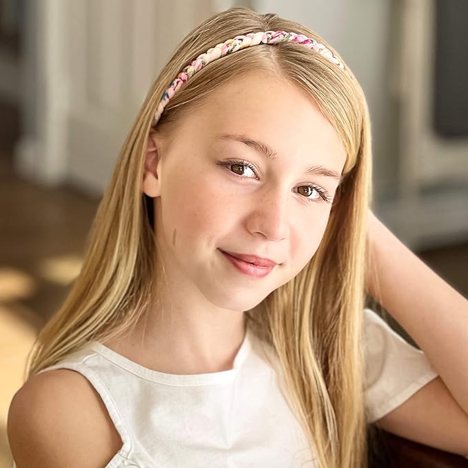 FROG SAC 4 Floral Headbands for Girls, Adjustable Braided Hairband Hair Accessories for Women, Teen Girl Cloth Fabric Head Bands, Kids Flower Braid Hairbands, Tween Easter Basket Stuffers