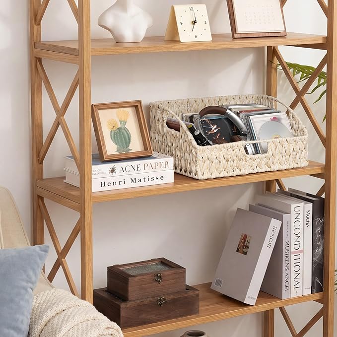 GRANNY SAYS Wicker Storage Baskets for Shelves, Large Wicker Basket with Handles, Trapezoid Woven Baskets for Storage, Decorative Basket for Home Decor, Butter Milk