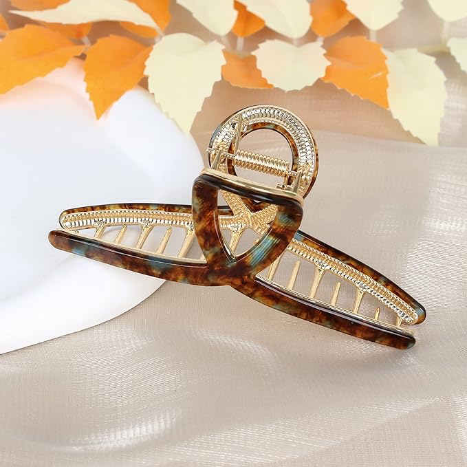 Big Hair Claw Clips Butterfly Barrettes Claw Clips for Women Acetate Claw Clips Metal Hair Clip for Girls Large Hair Accessories for Long Thick Hair (Brown Green)