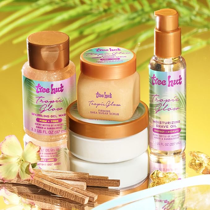 Tree Hut Mini Tropic Glow Everything Shower Gift Set, Exfoliating Sugar Scrub, Foaming Gel Wash & Whipped Body Butter, Hydrating Self-Care Kit for Soft, Glowing Skin