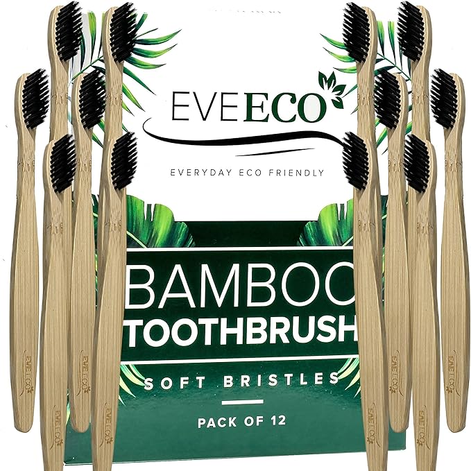 12 Count I Bamboo Toothbrush I Soft Bristles Best for Sensitive Gums I Charcoal I Vegan I Natural Wood I BPA Fee I Recyclable I Compostable I Biodegradable | Environmentally Friendly