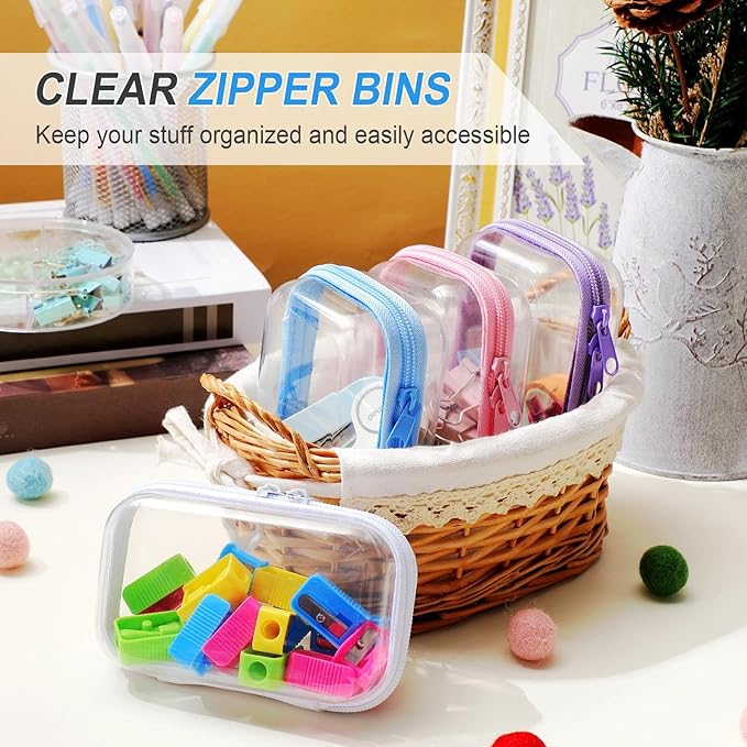 Hoolerry 4 Pcs Hard Clear Zipper Case Makeup Bags Plastic Zipper Pouch Transparent Storage Box Containers for Cosmetics, Snacks, Building Blocks, Puzzles(Clear,5 x 3 x 2 in,Multicolor)