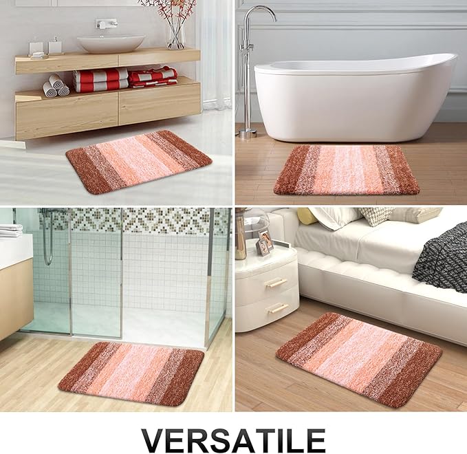 OLANLY Bathroom Rugs Sets 3 Piece, Soft Absorbent Microfiber Bath Mats and U-Shaped Contour Toilet Rug, Plush Shaggy Bath Mat Set for Bathroom (36"x24"+24"x16"+24"x20", Orange)
