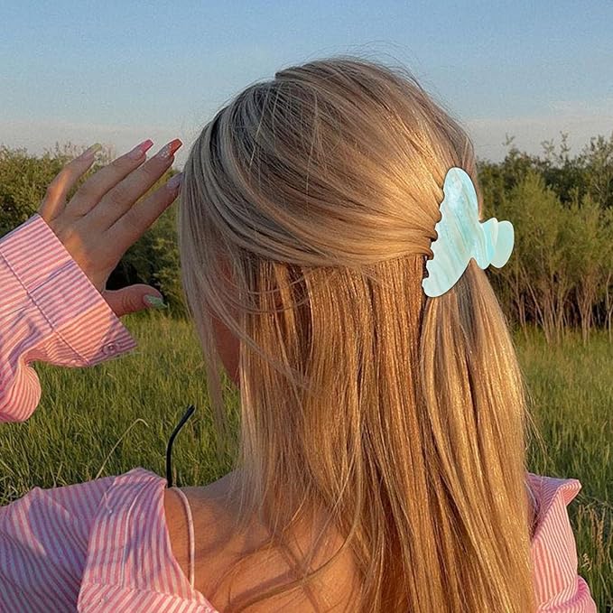 2 Pack Hair Claw Clips for Women Acrylic Claw Clips for Thick Hair Non-slip Clip for Hair Large Claws Hair Accessories for Women Girls(White&Blue)