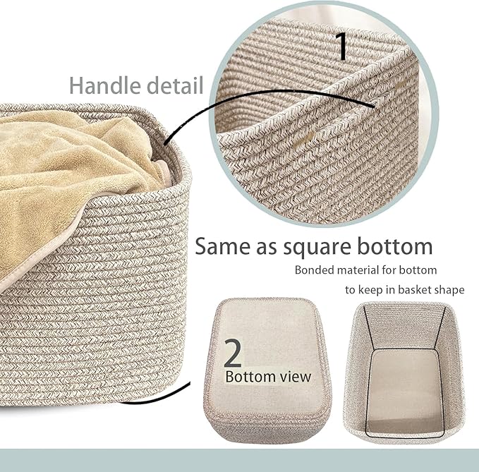 COMFY-HOMI Square Woven Cotton Rope Basket for Organizing, Gift Baskets for Handles, Empty Gift Baskets, Toy Basket for bins|13.5" x 11" x 9.5" home decor for Living Room, Bathroom