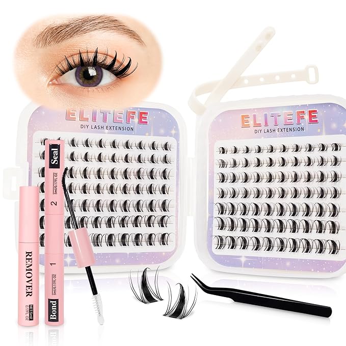 Lash Extension Kit DIY Lash Clusters Kit Eyelash Extensions Individual Lashes Extensions with (Bond,Seal, Tweezers,Remover,140Pcs, Leaves,8-18)