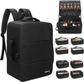 Relavel Makeup Backpack Extra Large Travel Train Case Professional Makeup Artist Kit Set Bag with 8 Clear Bags, Brush Storage Organizer Box with Dividers for Cosmetic Hair Tools Barber Supplies