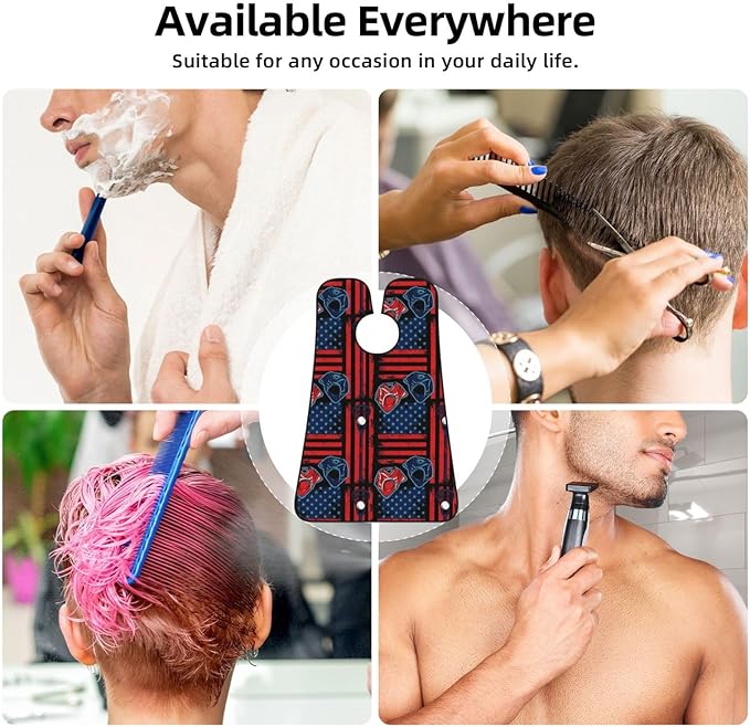 Beard Bib Apron for Men Shaving, Waterproof Non-Stick Hair Catcher with Suction Cups, Grooming Essential for Dad Husband, USA Vintage American Lacrosse Sticks Ball Flag Shave Bib