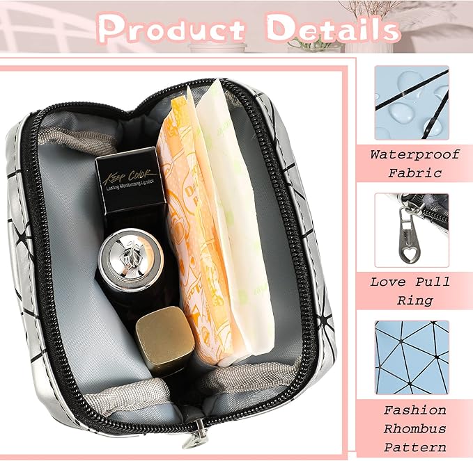 Weewooday 4 Pcs Small Quilted Makeup Bag Travel Cosmetic Makeup Bags Organizer Sanitary Napkin Storage Bag Floral Cotton Coquette Aesthetic Toiletry Bags for Women Girls(5x5x1.6inch,Classic)