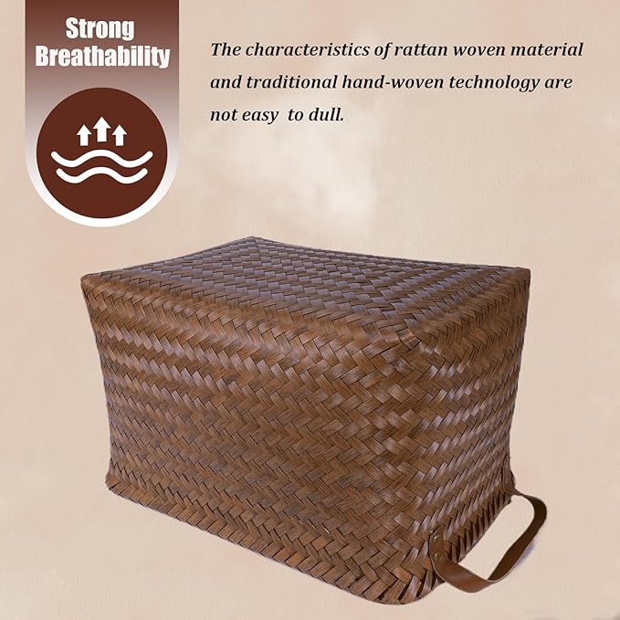 BROWNLILY Handwoven Clothes Basket Laundry Hampers Large Wicker Storage Baskets for Shelves Blankets Closet Storage Bins Car Bedroom Bathroom Organizers and Storage Bath (9, Brown)