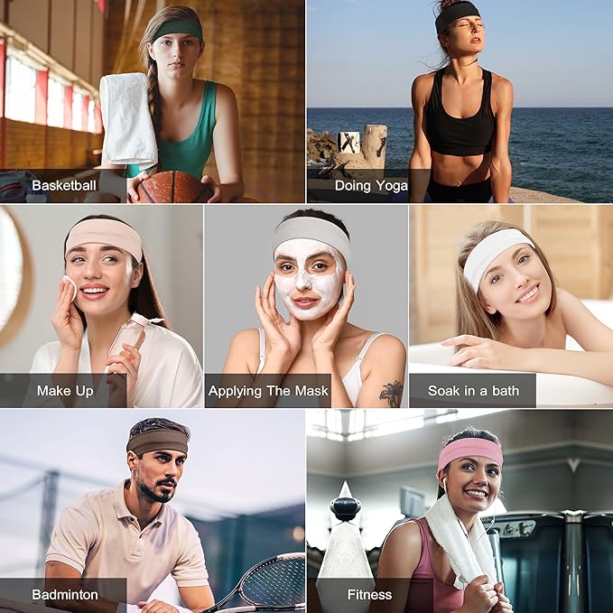 Headbands for Women, 8pcs Stretchy Non Slip Soft Cotton Cloth Hair Bands for Sports, Workout, Yoga and Running