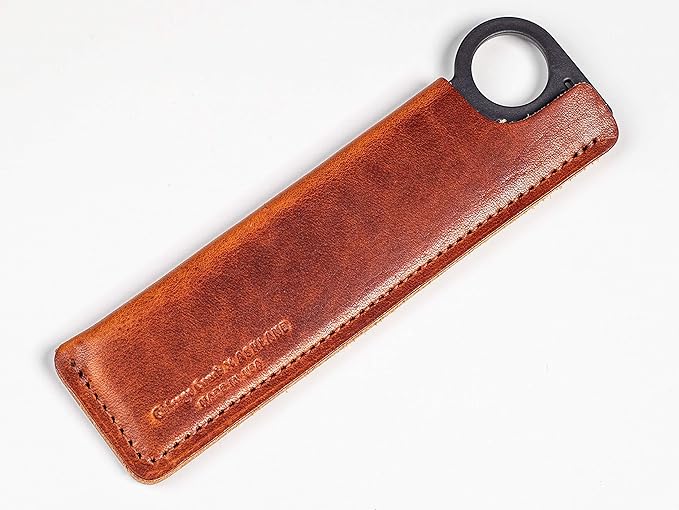 Chicago Comb Model 1 Carbon Fiber Comb + English Tan Horween leather sheath, Made in USA, ultimate pocket and travel comb, smooth strong & light, anti-static, premium American leather sheath