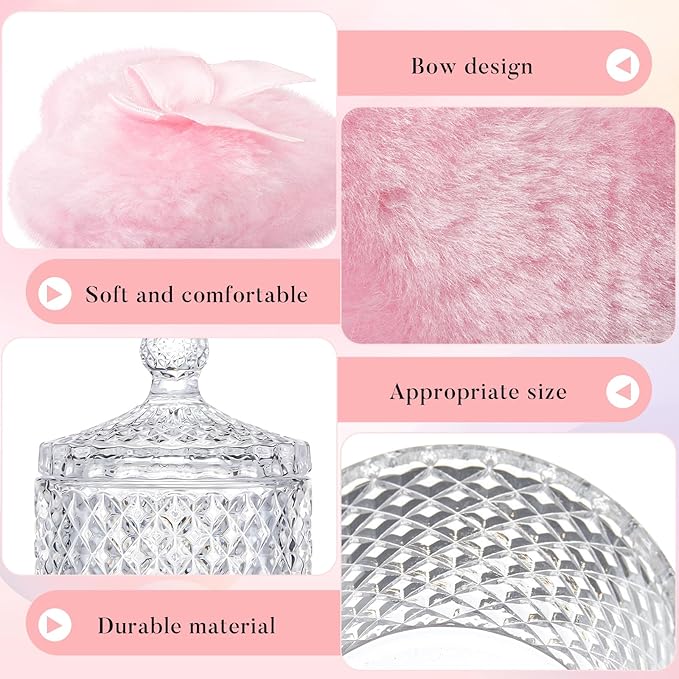 Tioncy 3 Pcs Large Body Powder Puff and Container Valentine's Day gift Powder Container with Puff Crystal Case Soft Washable Reusable Velour Face Body Glitter Wet Dry Makeup(Cylinder,Clear)