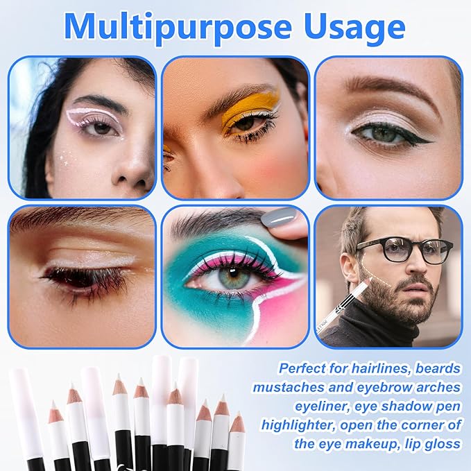12Pcs White Barber Pencil with 2 Sharpener, Magic Hairline Pencils for Lineup Beard Shaping Beard Guide Pen Barber Chalk for Beards Hair Makeup Design for Men