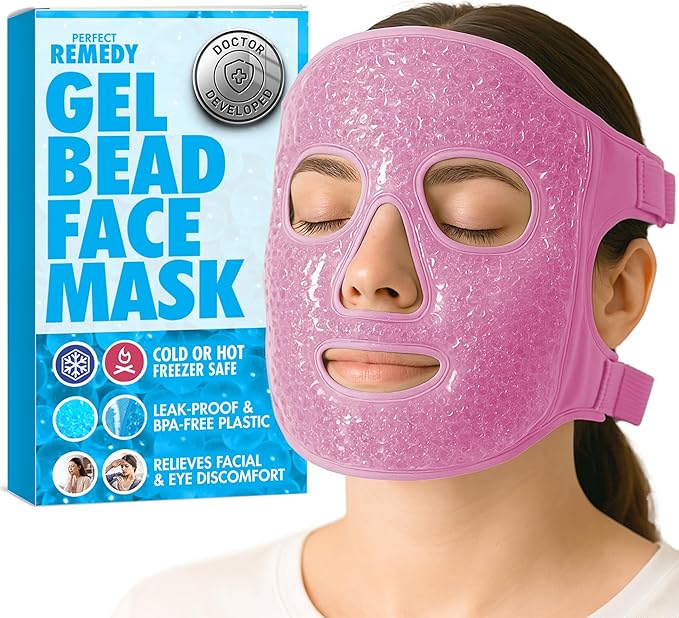 Perfect Remedy Face Ice Pack, Reusable Hot & Cold Ice Face Mask, Gel Compress for Helping with Puffy Eyes and aiding in Conditions of Swelling, Facial Spa Cooling Mask for Women and Men (Pink)