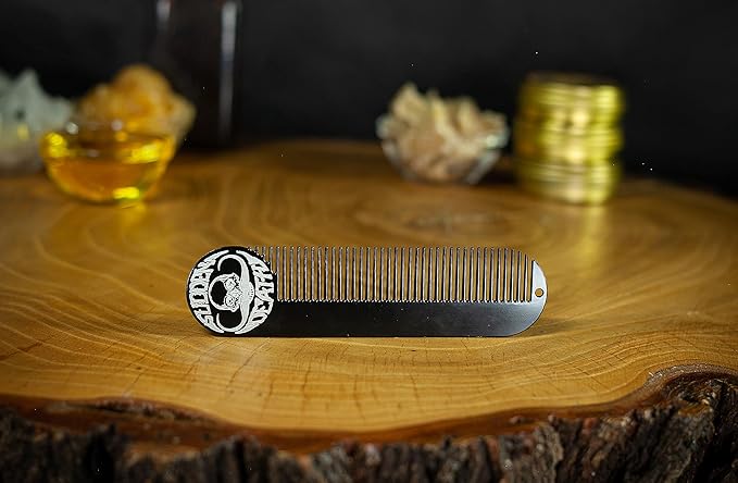Mustache & Beard Comb Or Fine Tooth Moustache Pocket Metal Powder Coated Black Keychain Comb For Men - 5 x 1.25 Inches by Death Grip (Large)