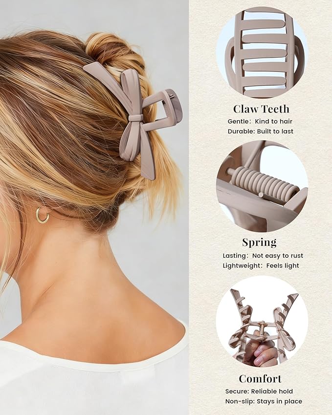 Mesovor 4 Pack Cute Bow Claw Clips, Nonslip 4.92" Large Matte Strong Hold Bows Hair Clips for Thin and Thick Hair | Chic Hairclips for Holidays or Everyday Hairstyle (Blue Matte)