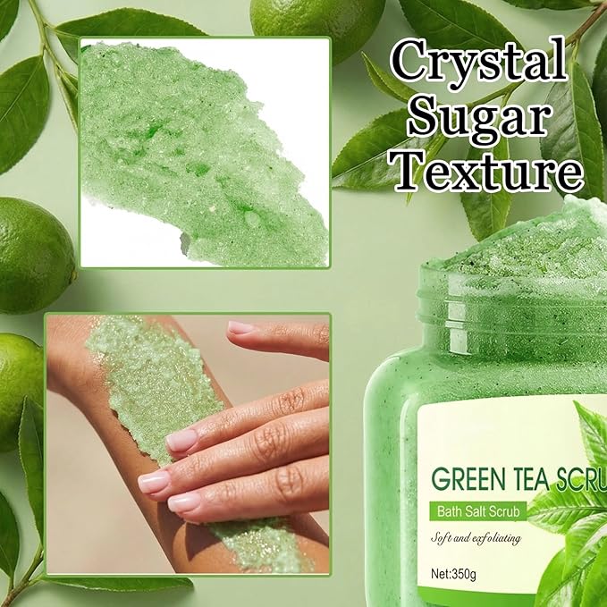 Green Tea Body Exfoliator, Deep Cleaning Exfoliating Body Scrub, Moisturizing Nourishing Salt Rose Body Scrub, 350 g