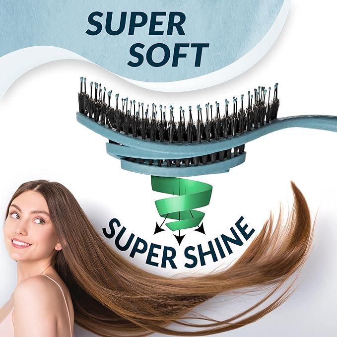 marQus Detangle Boar Brush Women and Men, Exclusive Ultra-soft bending Bristles and Body - Glide Through Tangles With Ease For All Hair Types - Women, Men, Wet And Dry Hair, 1pcs Blue Brush