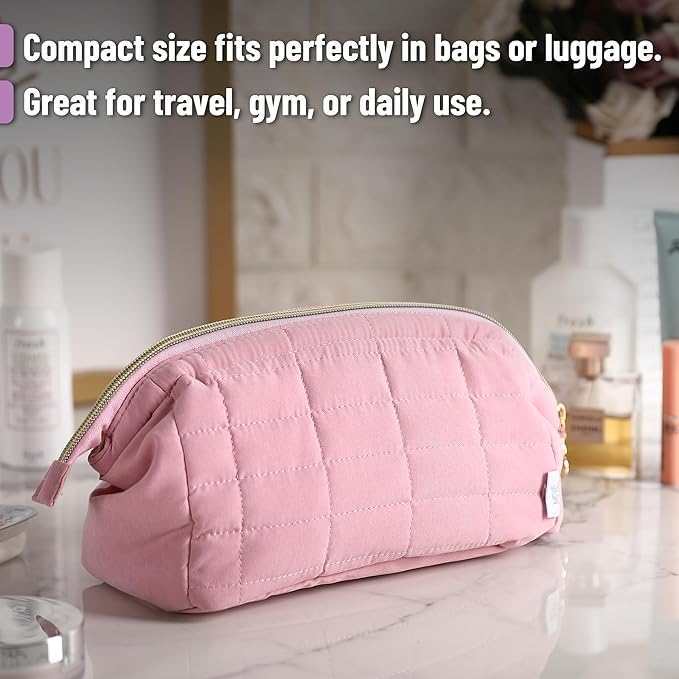 Ms. pen- Aesthetic Quilted Makeup Bag for Women, Pink, Puffy Padded Cute Makeup Bag Cute, Cosmetic Pouch, Quilted Pouch, Mother's Day