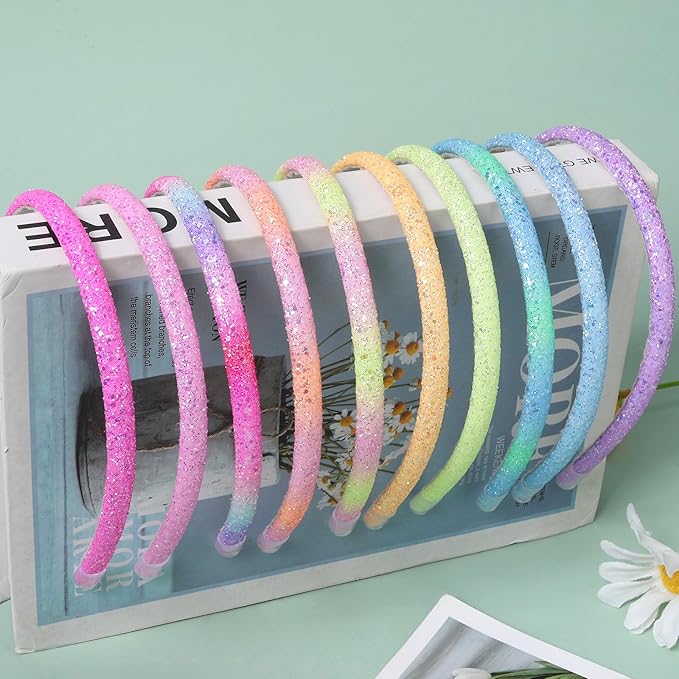 Fishdown Glitter Headband for Girls Women Sparkle Headband Accessory Set of 10