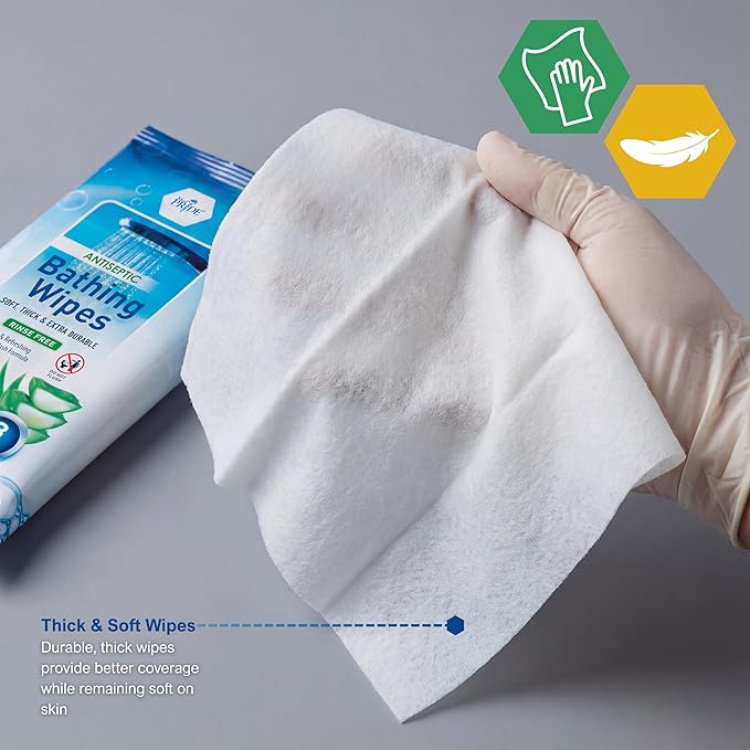 MED PRIDE Hospital Wipes for Bathing, Waterless Rinse Free Bath Wipes for Adults, Microwavable Soft Thick, 12 Packs (96 Count), Aloe Vera