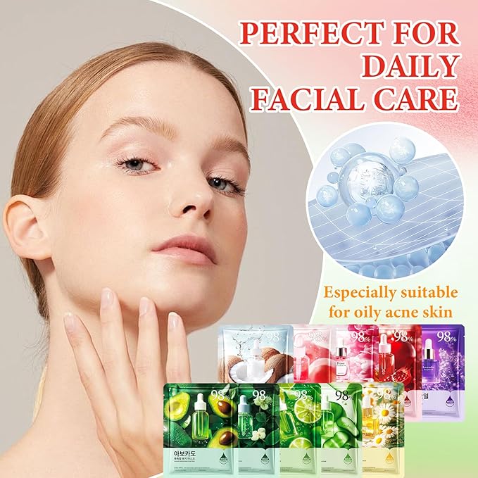 10 Pack Variety Facial Sheet Masks Skin Care Set, Hydrating Bulk Sheet Face Masks Skincare Gifts Set for Women Men, Long Lasting Moisturizing Face Mask Skincare for All Skin Type（12