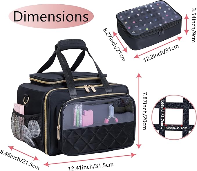 Nail Polish Organizer Holds 80 Bottles, with Two Removable Case, Portable Travel Nail Kit Storage Bag for Manicurist, Nail Art Enthusiasts,Black