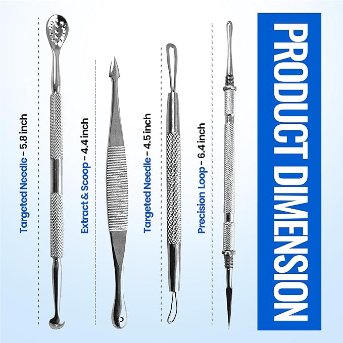 Blackhead Remover Extractor Pimple Popper Tools - Comedone Acne Zit Cleaner Kit for Nose Facial Pore Press Tool for Face Blemish Whitehead Popping Extractors, Stainless Steel 4 Pc Set by Krisp Beauty