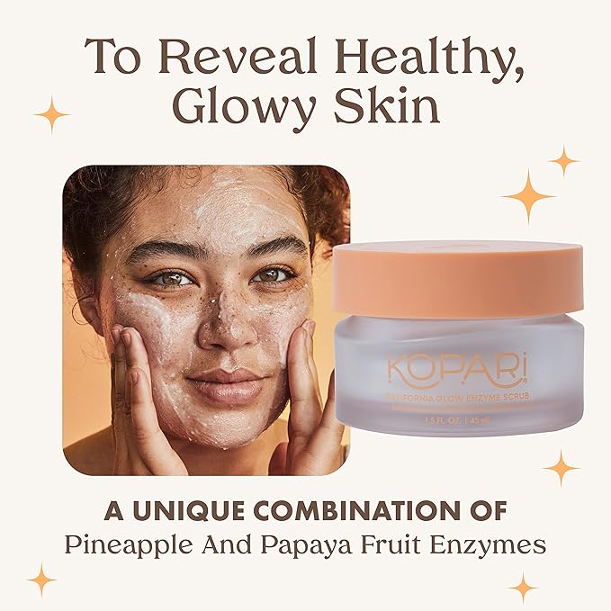 Kopari California Glow Enzyme Exfoliating Face Scrub, Clarifying & Brightening Skin Exfoliation Facial Scrub, Supports Anti-Aging, 100% Organic Coconut Oil, Cruelty Free, Vegan, 1.5 Fl Oz