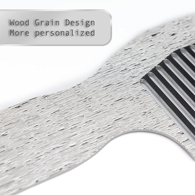 2 Pcs Stainless Steel Comb Set Metal Barber Combs for Hair Stylist, High Texture, Wood Grain Design barber combs professional Metal Fine Comb