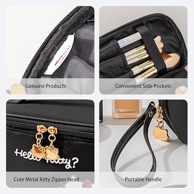 Vimanllie Travel Makeup Bag Large Cosmetic Bags with Brush Holder,Black Waterproof 3PCS Portable Cosmetic Case for Women,Toiletry Bag for Skincare&Beauty Tools for Her